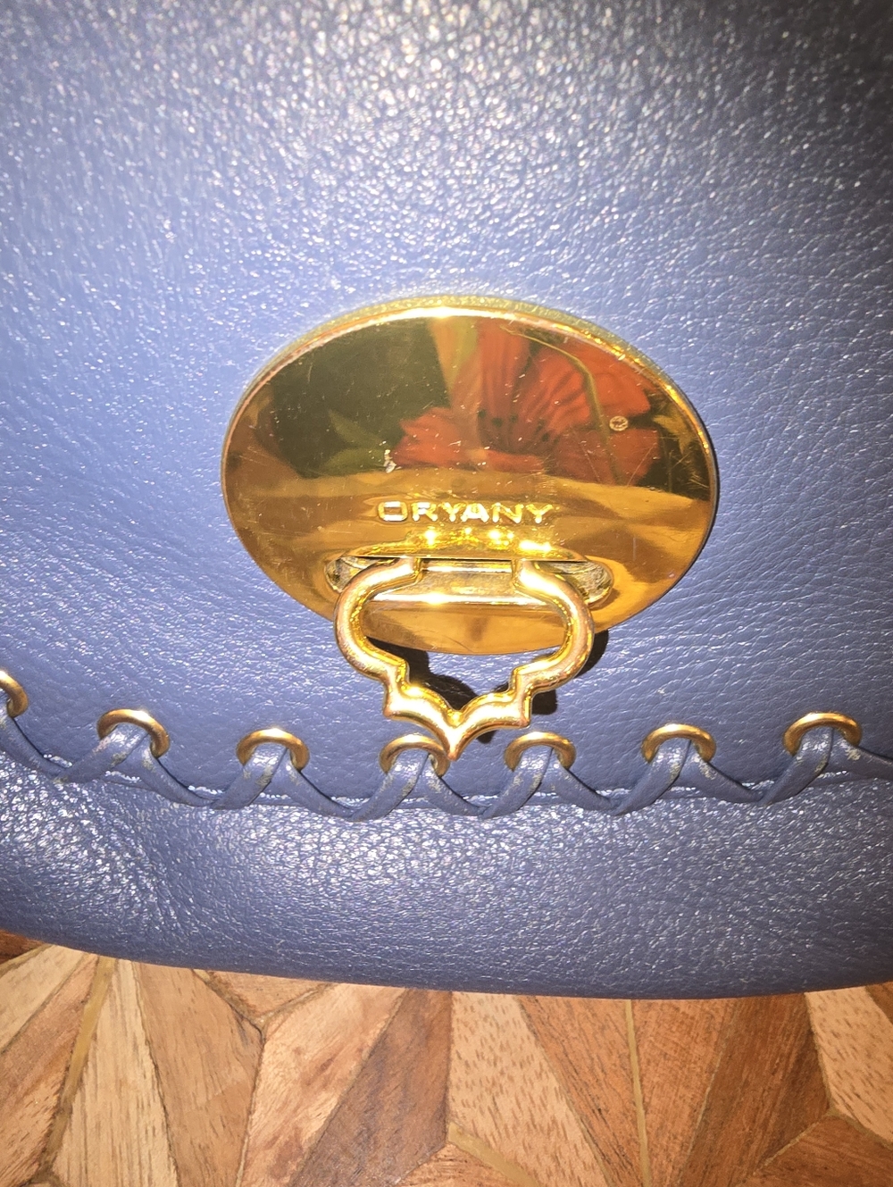 Cobalt Blue Leather Crossbody Bag with Gold Hardware By OrYany - Picture 8 of 12